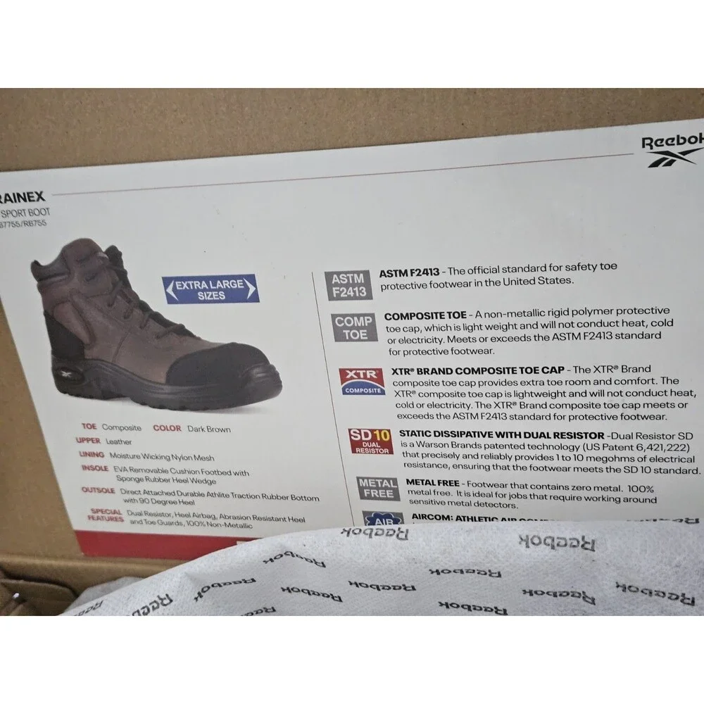 Sz 11.5 - Reebok Work Men's Trainex Comp Toe Work Boot Esd Dark Brown